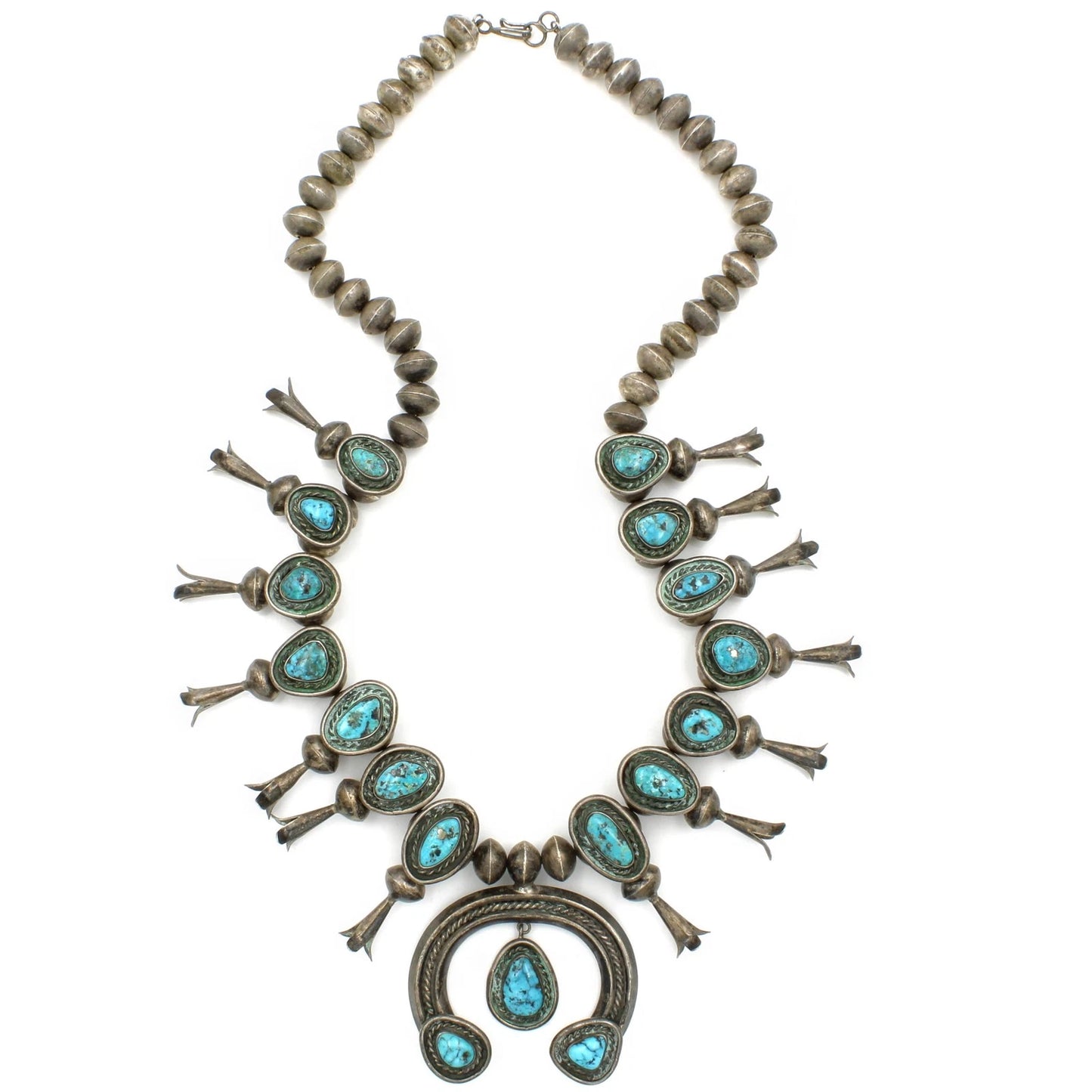 Southwest Sterling Silver Turquoise Squash Blossom Naja Pendant Necklace S2323-5