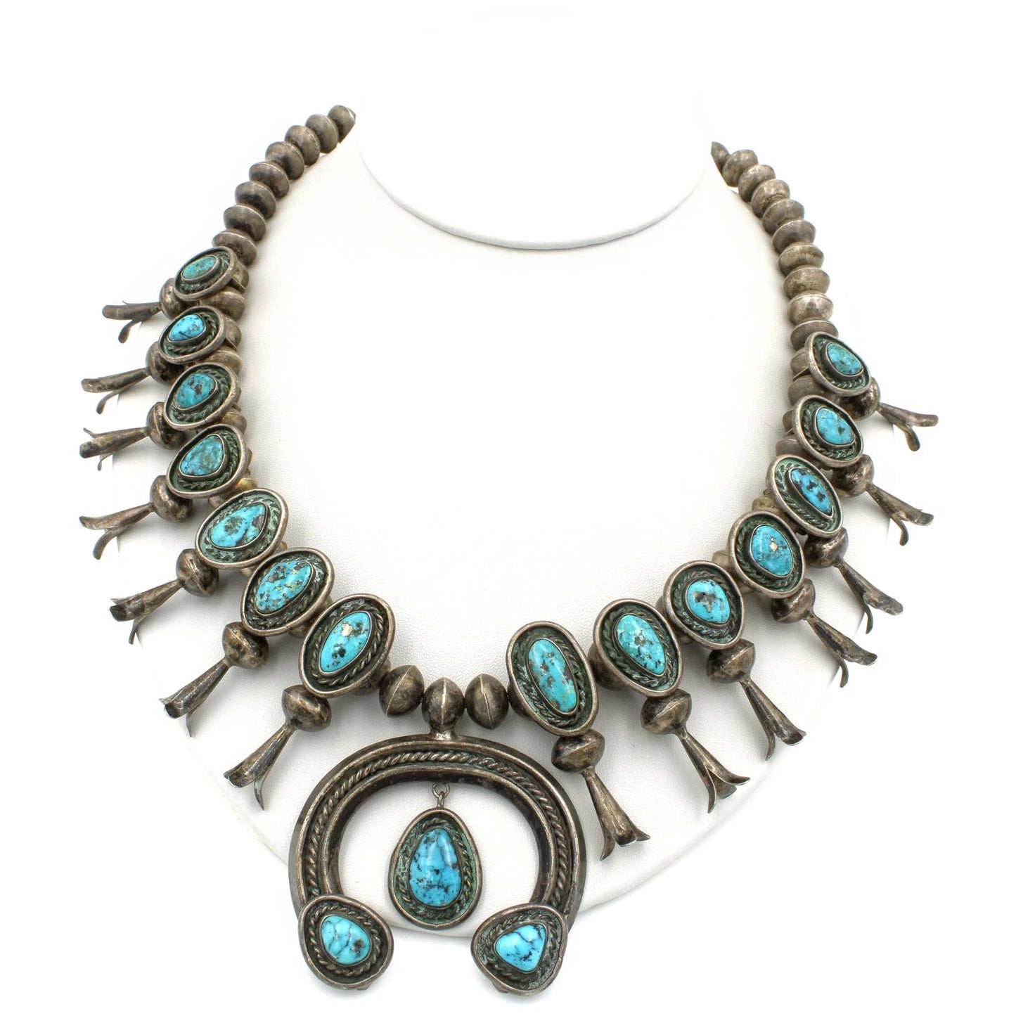 Southwest Sterling Silver Turquoise Squash Blossom Naja Pendant Necklace S2323-5