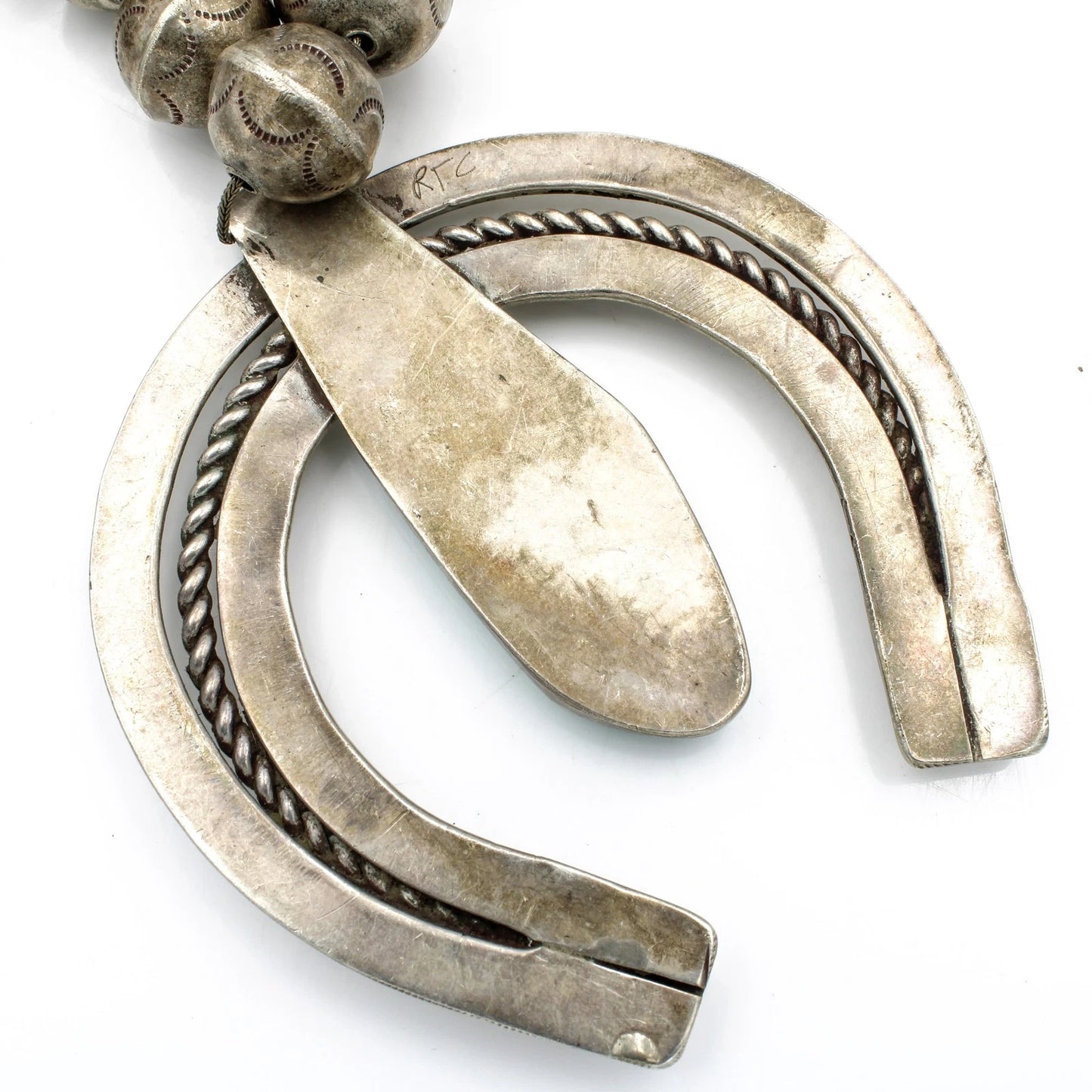 Southwest Sterling Silver & Turquoise Stamped Squash Blossom Necklace #S2557-3