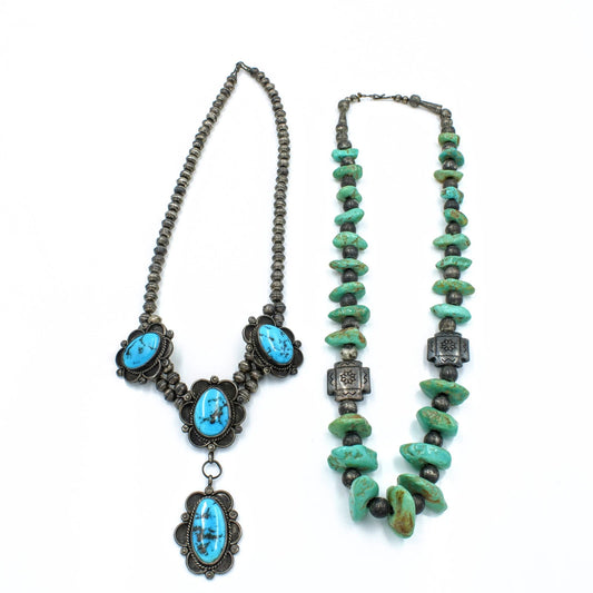 Southwest Sterling Silver Turquoise Ladies Beaded Necklaces Lot of 2 #S2807-2