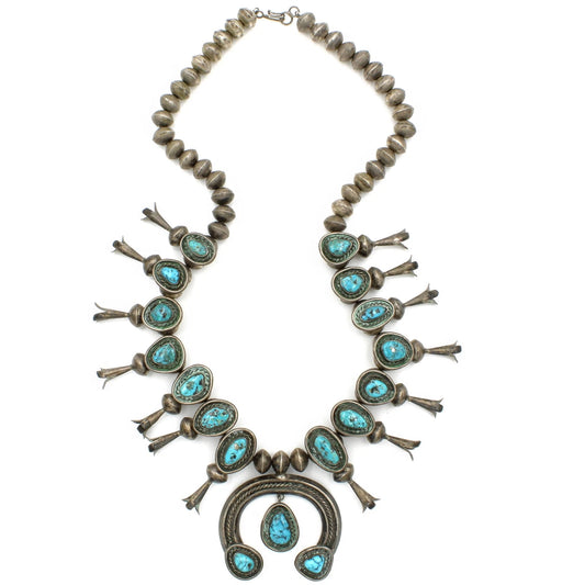 Southwest Sterling Silver Turquoise Squash Blossom Naja Pendant Necklace S2323-5